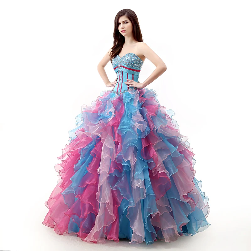 Forevergracedress-vestido de quinceañera con volantes de foto Real, vestido de fiesta Formal largo de Organza multicolor de talla grande, nuevo