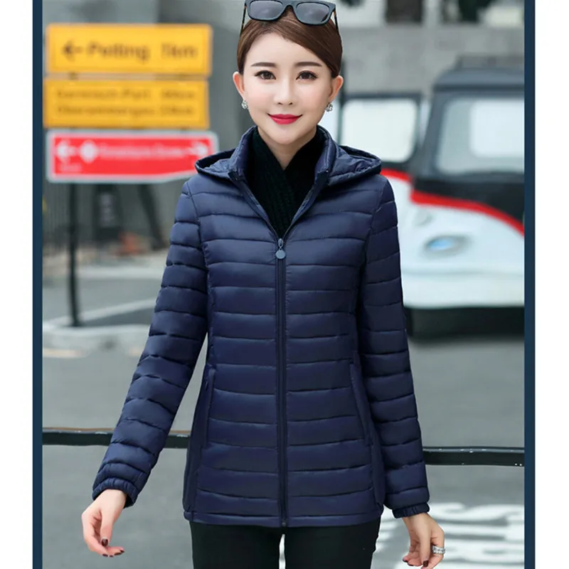 UHYTGF Ladies Hooded Coat Winter Jacket Women Outerwear Thin Short Wadded Down Jacket Female Padded Parka Women\'s Overcoat117