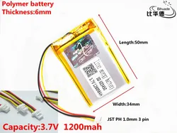 JST PH 1.0mm 3 pin dobrej jakości 3.7 V, 1200 mAH 603450, polimerowa bateria litowo-jonowa/akumulator litowo-jonowy do tablet pc BANK, GPS, mp3, mp4