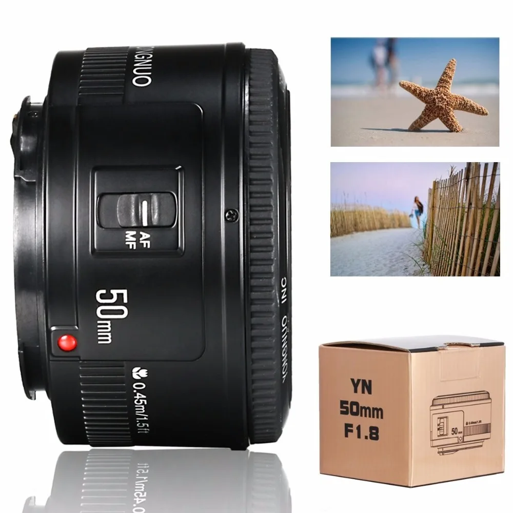 Imagem -02 - Yongnuo-yn 50 Milímetros Auto Foco Lens Câmeras Canon Eos Dslr Filtro de Lente uv Lens Hood e Bolsa F1.8 af mf yn 50 Milímetros