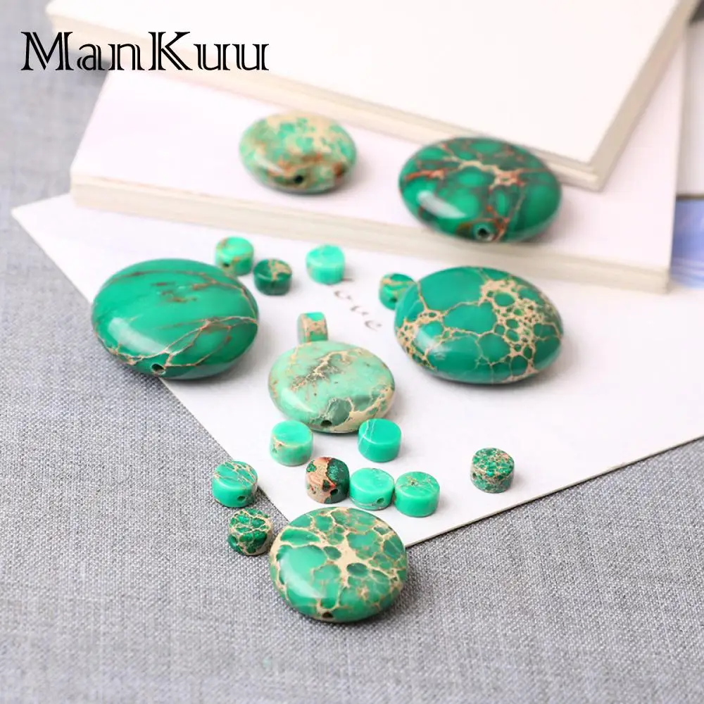 ManKuu 6mm/18mm/25mm Flat Round Green Sea Sediment Jaspers Imperial Natural Stone Beads For Handmade DIY Jewelry Making 5pcs/Lot