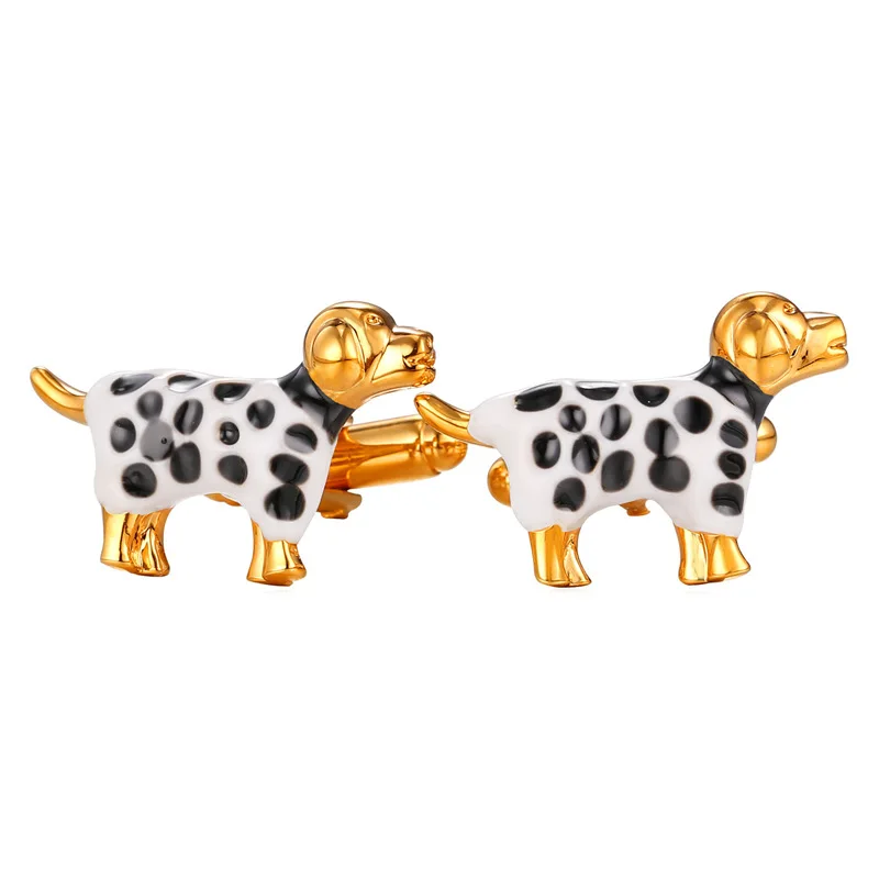 Father's Gift Mens Cuff link Cute Dalmatians Dog yellow Gold/Silver Color Cufflinks For Mens Gift Wholesale Men Jewelry C9991