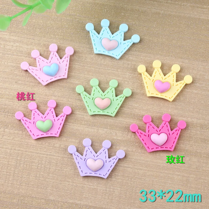 

Free Shipping 100pcs/Lot 33*22MM Flatback Lovely Heart Crown Patch Stickers Princess Royal Crown Resin Cabochons Cameo Beads DIY