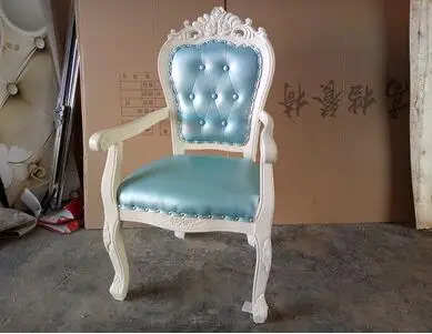 Solid wood armchair european-style dining chair ivory white back office hotel soft-cover stool princess chair.