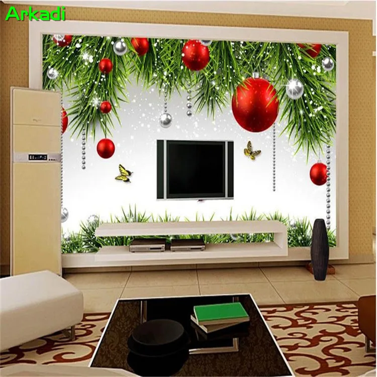 Custom 3d Photo Festive Christmas Colorful Balls Simple TV Wall Painting Wallpapers Living Room Wall Decoration Painting