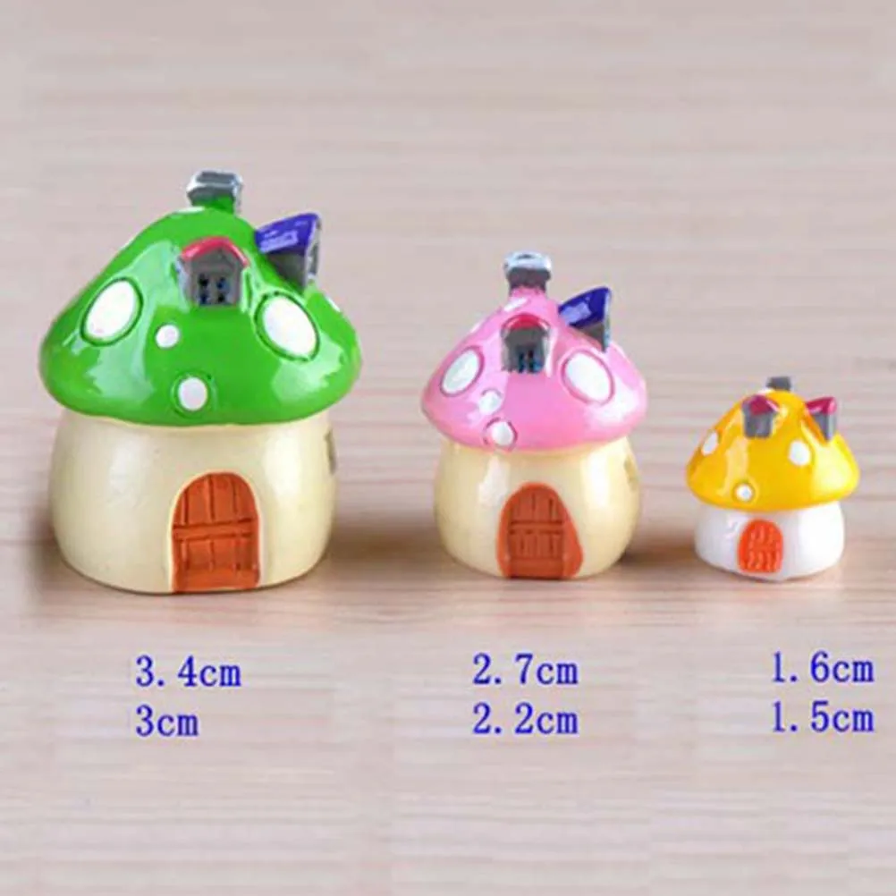 3 Sizes 4 Color Mushroom House Resin Craft Miniature Micro Gnome Terrarium Mediterranean House Castle Fairy Garden Supplies