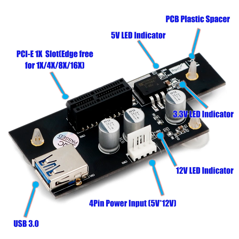 Add on card USB3.0 PCI Express 1X to 1X Riser Card Extender with SATA to 4 PIN power Cable High Quality