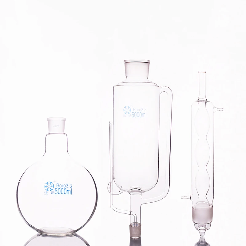 Khai thác bộ máy, với bulbed ngưng và thủy tinh mặt đất khớp, flask công suất 100 ml/150 ml/250 ml/500 ml/1000 ml/2000 ml/ 3000 ml