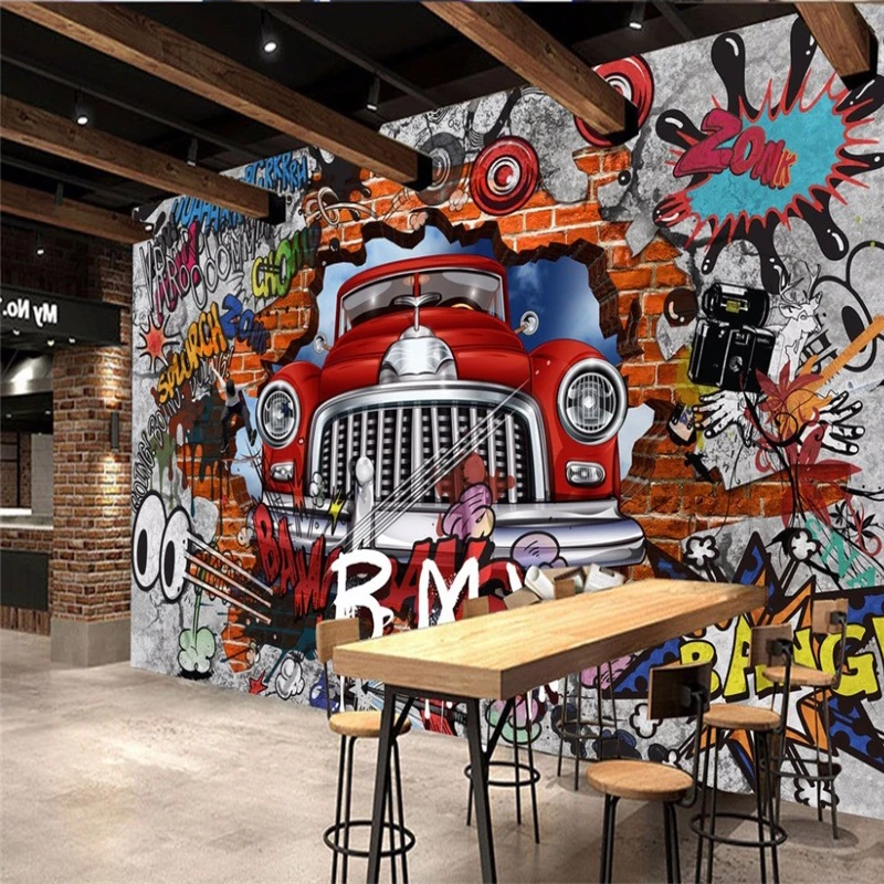 

Ретро ностальгия континентальный 3D кирпичная настенная роспись обои автомобиль граффити гостиная ТВ фон декоративная бумага