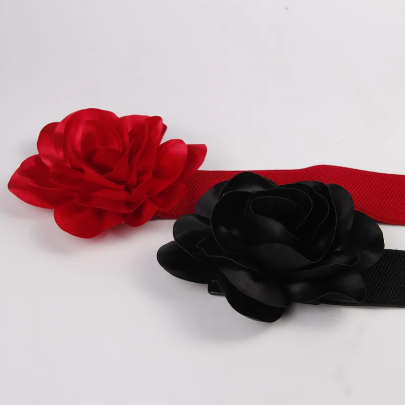Ceinture large à fleurs pour femmes, serrée, élastique, nouvelle mode, printemps et été, 216.239., cuir, noir, rouge, fête
