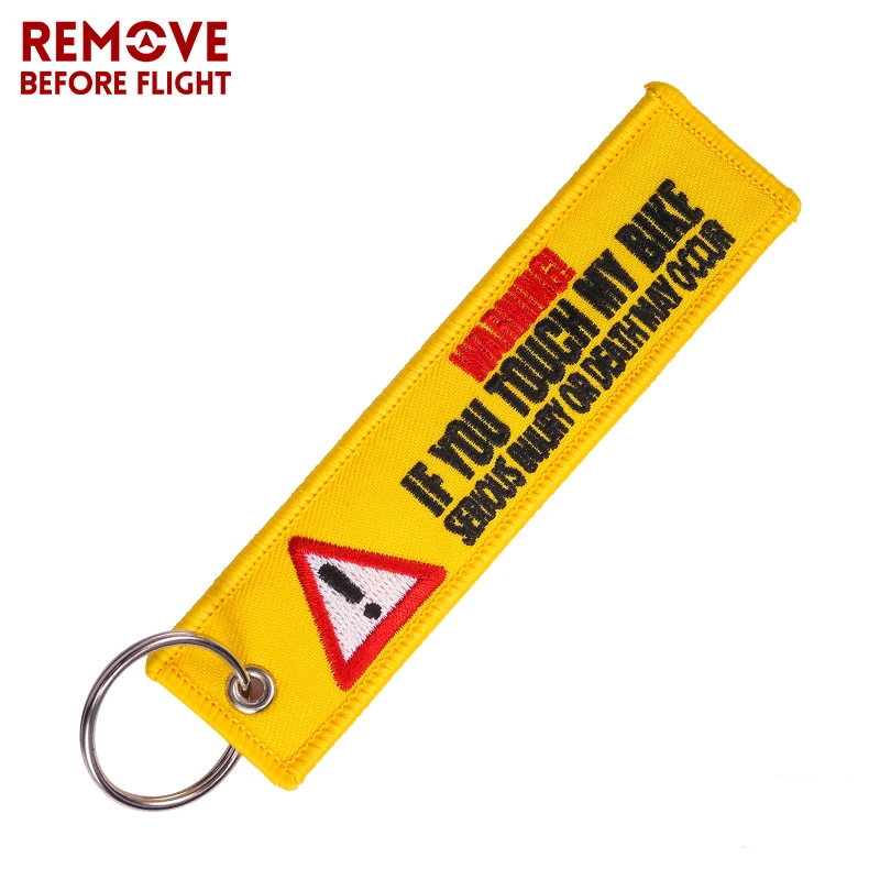 Wholesale Remove Before Flight Keychain Key Ring Embroidery auto Key Chains for Motorcycle ATV Car Key Tag Yelloew Danger Key