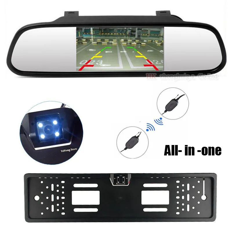 2.4GHz Wireless Transmitter and Receiver Kit + Backup Reverse LED Camera + 4.3 Inch TFT LCD Car Rearview Monitor Parking assist