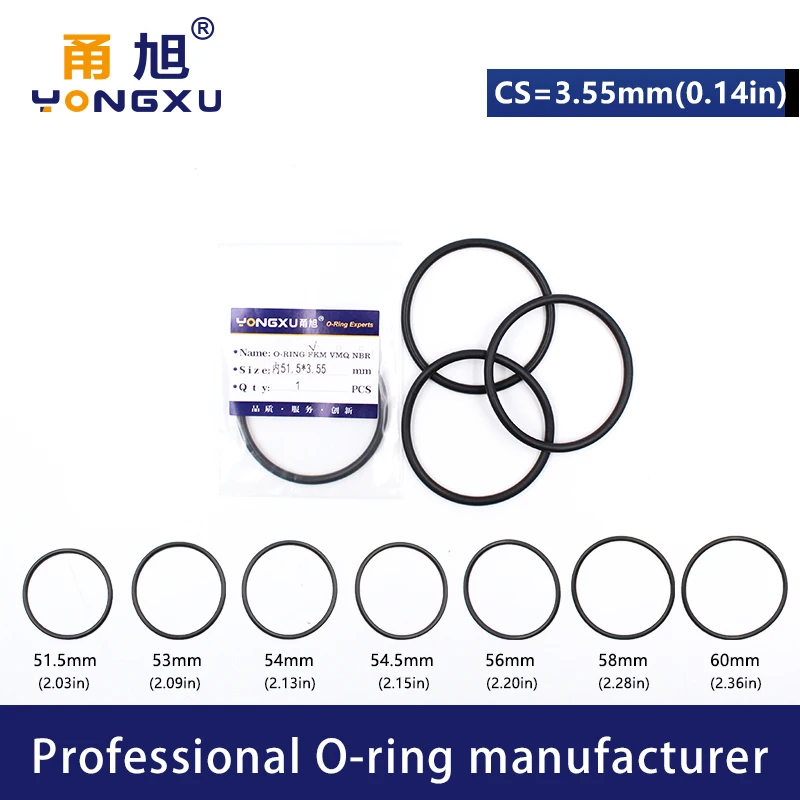 Fluorine rubber Ring Black FKM O-ring Seal CS3.55mm ID51.5/53/54/54.5/56/58/60*3.55mm O Ring Gasket Oil Ring Fuel Sealing Washer