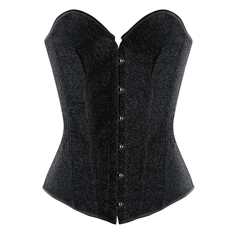 Black Glittering Boned Slimming Corset Tops Lace-Up Back Push Up Sequin Overbust Corset Plus Size Vintage Sexy Gothic Corset Top