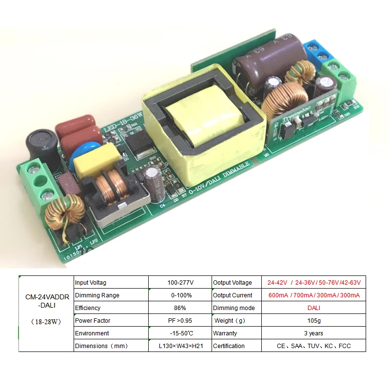 Dimmable DALI LED Driver Transformer AC to DC Flicker Free Switching Power Supply for Commercial Light Dimming System Smart Home