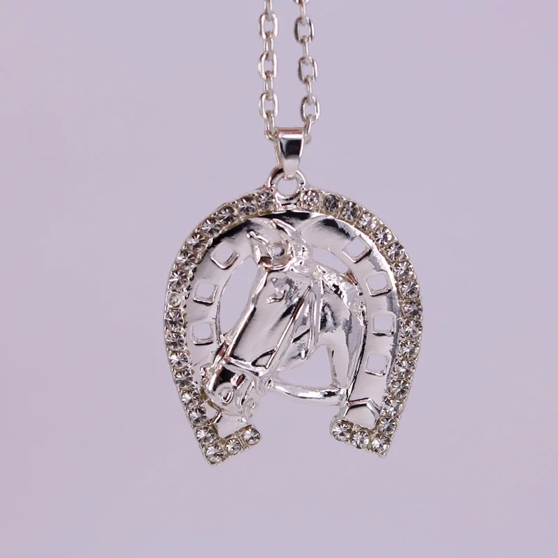 hzew hot sale Horseshoe crystal and horse head pendant necklace hot sale horse necklaces