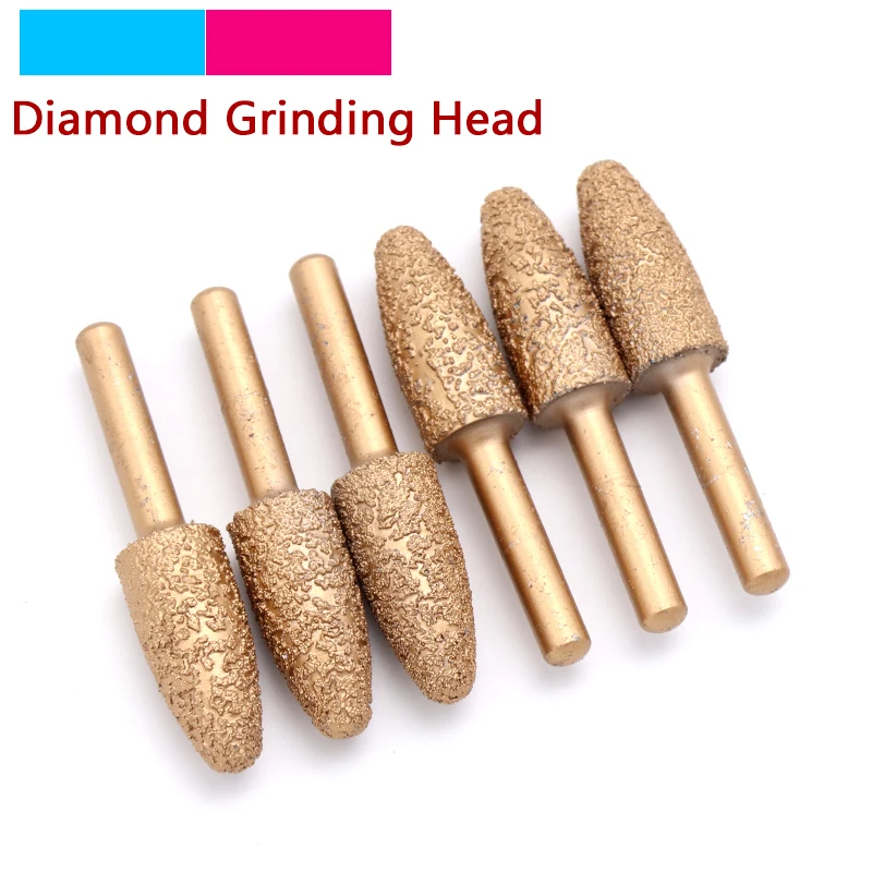 1pcs 6mm Shank Bullet Vacuum Brazed Diamond Burrs Alloy Grinding Head 60mm For Stone Jade Peeling Stone Electric Carving Tools