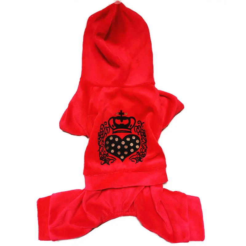 FODOG Pet Dog Cat Sport Hooded With Crown Heart Pattern Velvet Dog Jumpsuit Pet Clothing Dog Coat Pet Product Clothing Jacket