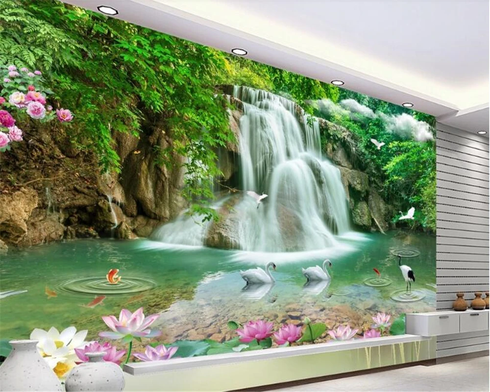 beibehang Eye-catching personality large silky 3d wallpaper stereo landscape waterfall 3D TV background wall papers home decor