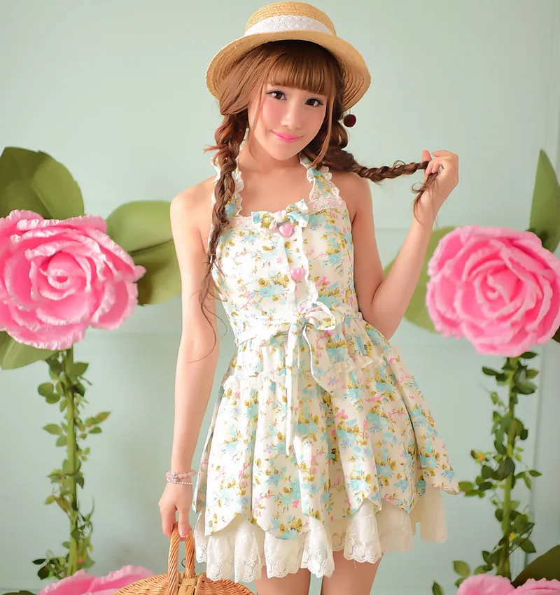 

Princess sweet lolita dress Candy rain new summer floral sleeveless Pure and fresh vest dress C15AB5708