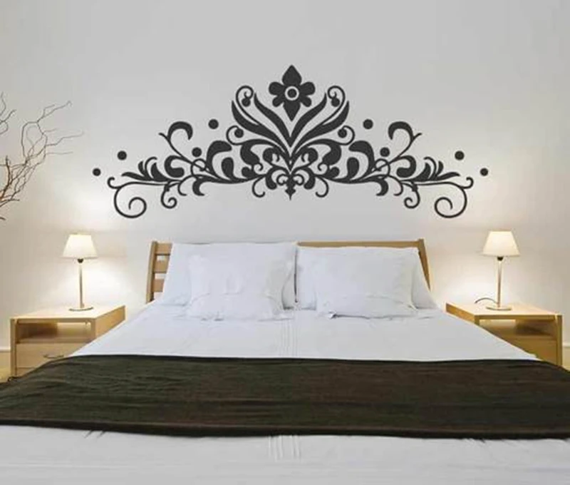 Baroque Headboard Wall Decal Sticker Bedroom Decorative Mural Removable Vinyl Flowers Wall Stickers Home Decor Living Room D531