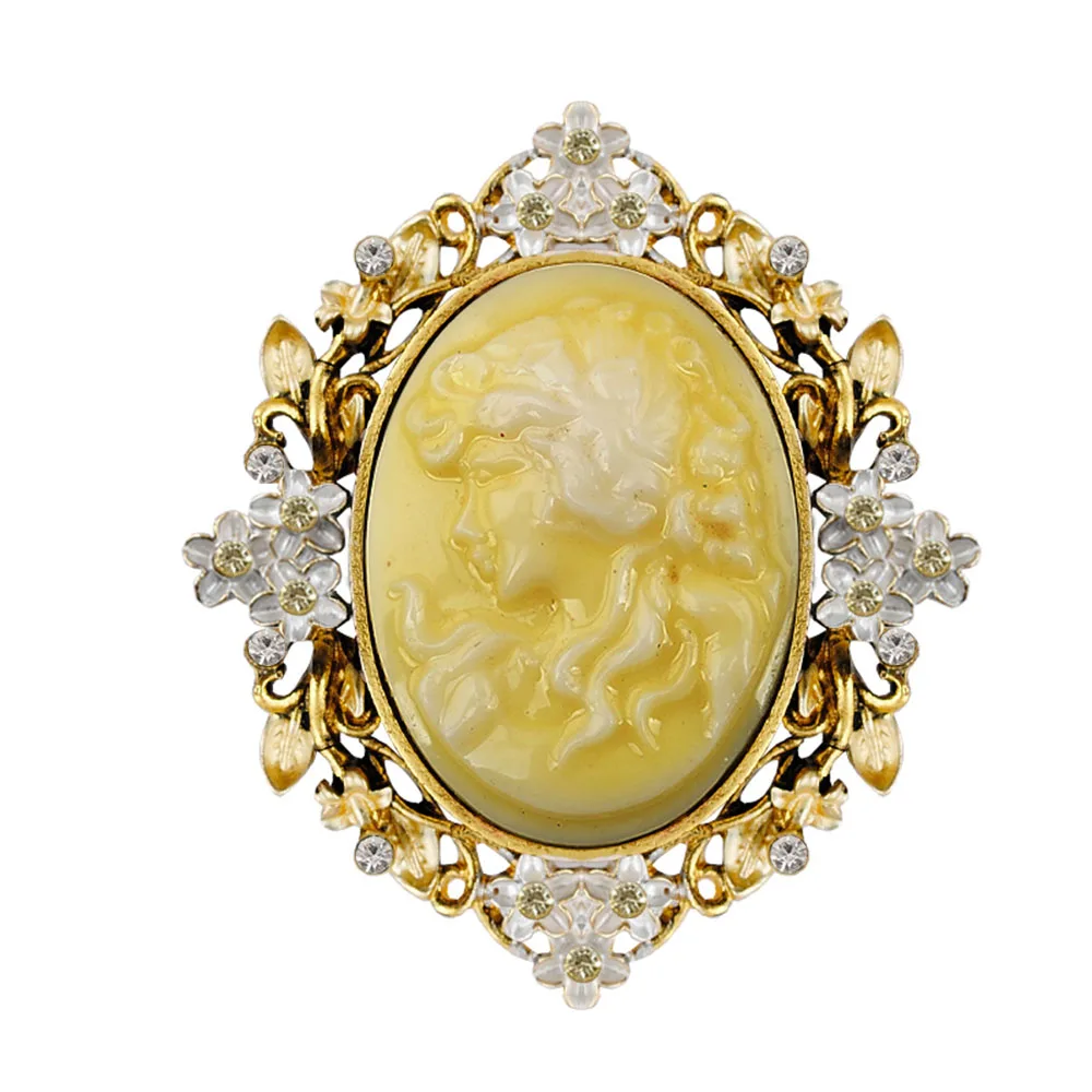 Beauty Head Brooches Classic Retro Style Yellow Head Beauty Accessories Beauty Queen Head Resin Brooch