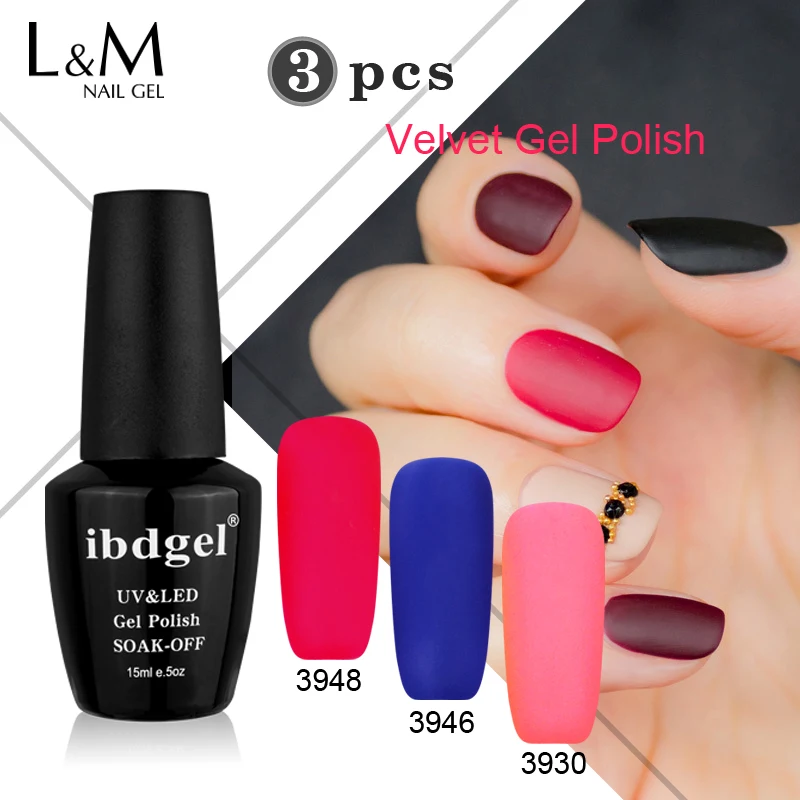 3 Pcs Velvet Matte Gel ibdgel Brand Base Coat UV & Led Matte color Nail PolishGel Professional Nail Kit Gelpolish 15ml 48 Colour