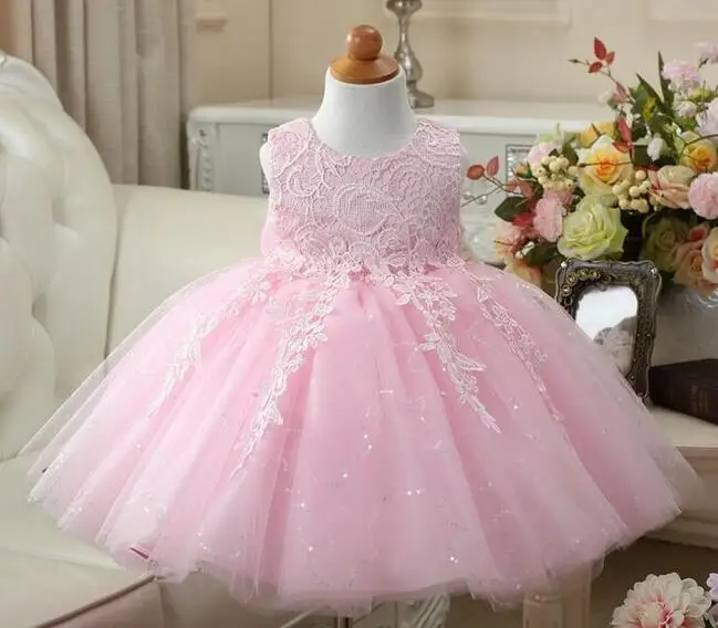 High Quality Red/Pink/White baby girls 1 year old birthday dress sequin baptism christening party wedding dress for infant