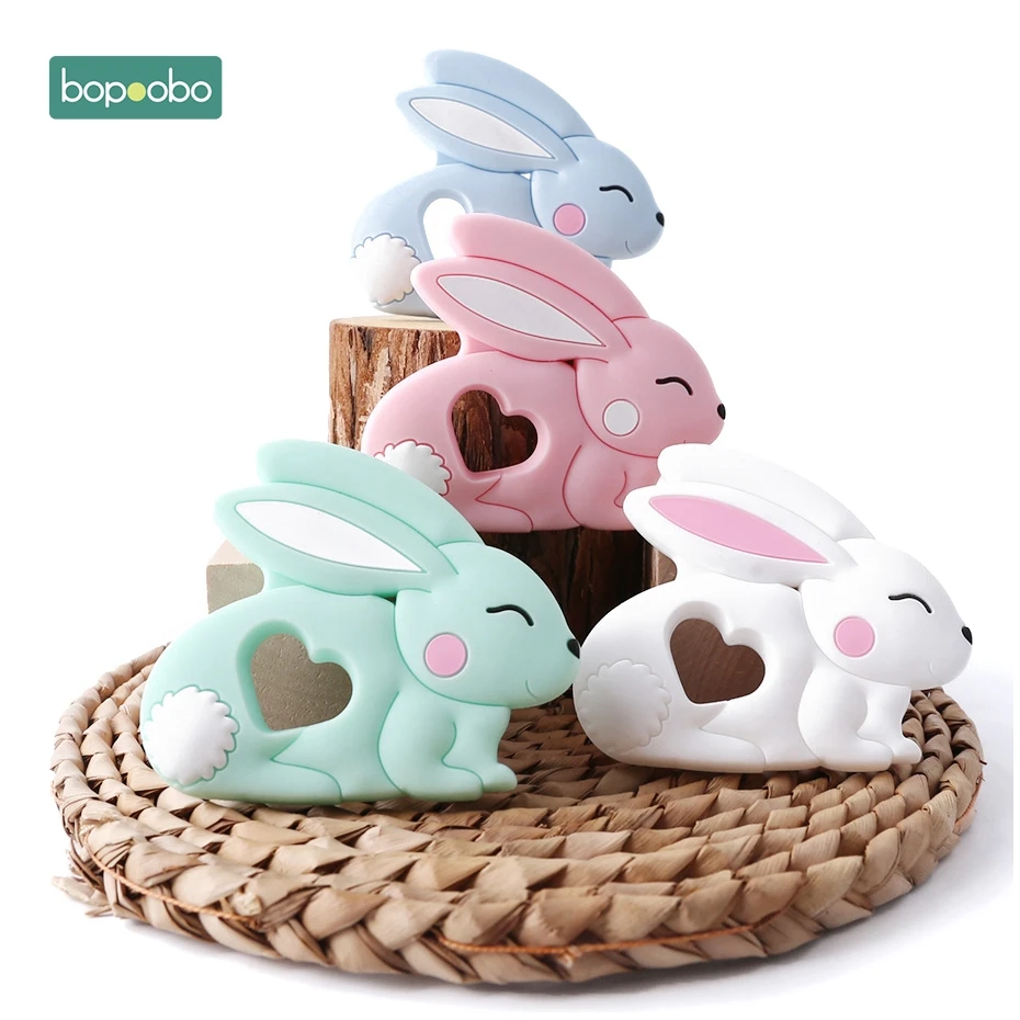 Bopoobo 1PCS Baby Teether Silicone Rabbit Food Grade Bunny Teether Nursing Teething Necklace Accessories Silicone Animal Teether