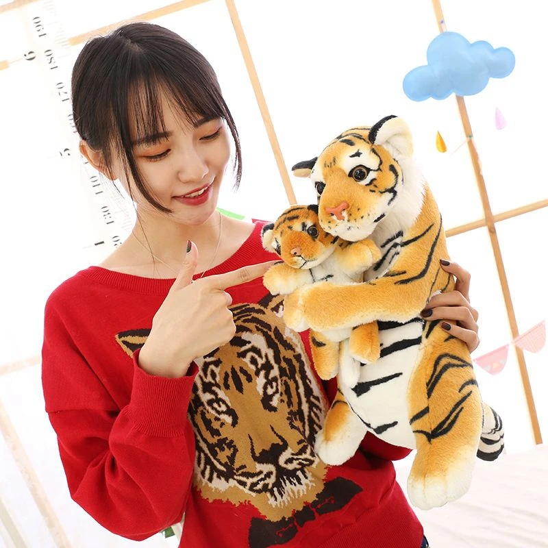 Dorimytrader pop macio animal tigre brinquedo de pelúcia recheado realista mãe e criança tigres boneca bebê dormir travesseiro presente 48cm dy61888