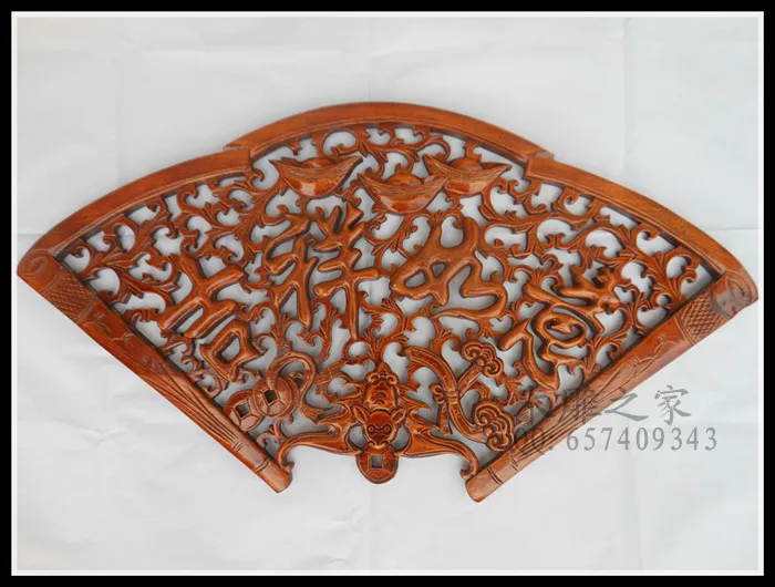 Dongyang wood carving wood wall mural auspicious pendant fan room opening housewarming give gifts