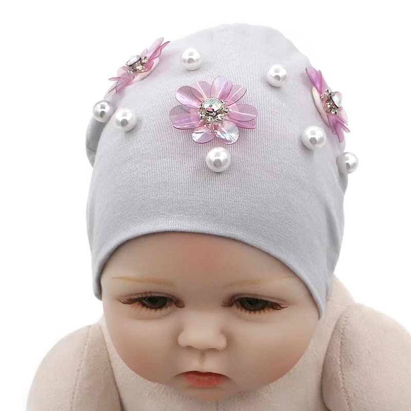 GZHilovingL New Born Baby Hats Solid Spring Autumn Winter Newborn Flower Baby Beanies Hat Cotton Infant Caps Soft Toddler Cap