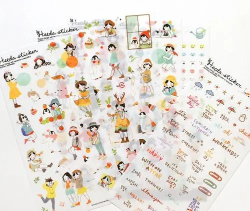 6 Sheets Sweet Girls Decorative Adhesive Sticker Tape / Kids Craft Scrapbooking Sticker Set for Diary, Album