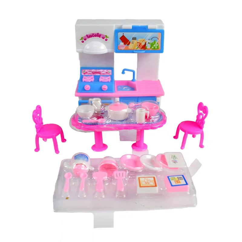 20 Pieces/Set Doll house Kitchen Simulation Furniture Set Dining Table Cabinet for Doll Classic Toy Doll House Kid Gift