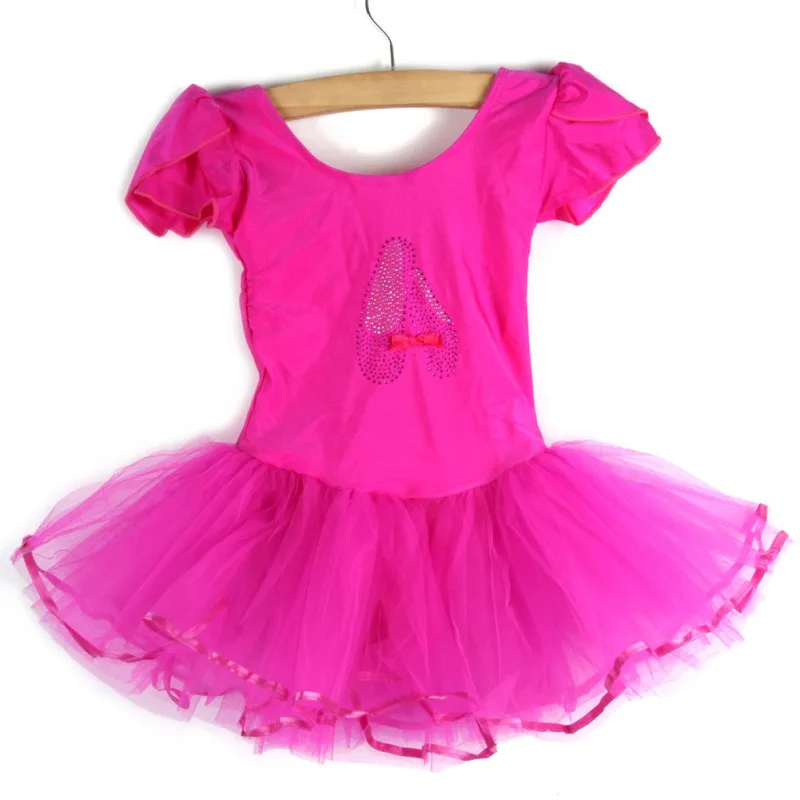 Vestido de manga curta para meninas, ginástica, balé tutu, collant para criança, 4 tamanhos