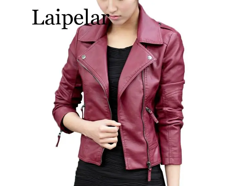 

Laipelar 2019 New Women Spring Autumn Jacket Black/Red Fashion Female Coat Slim PU Leather Short Outwear Jacket