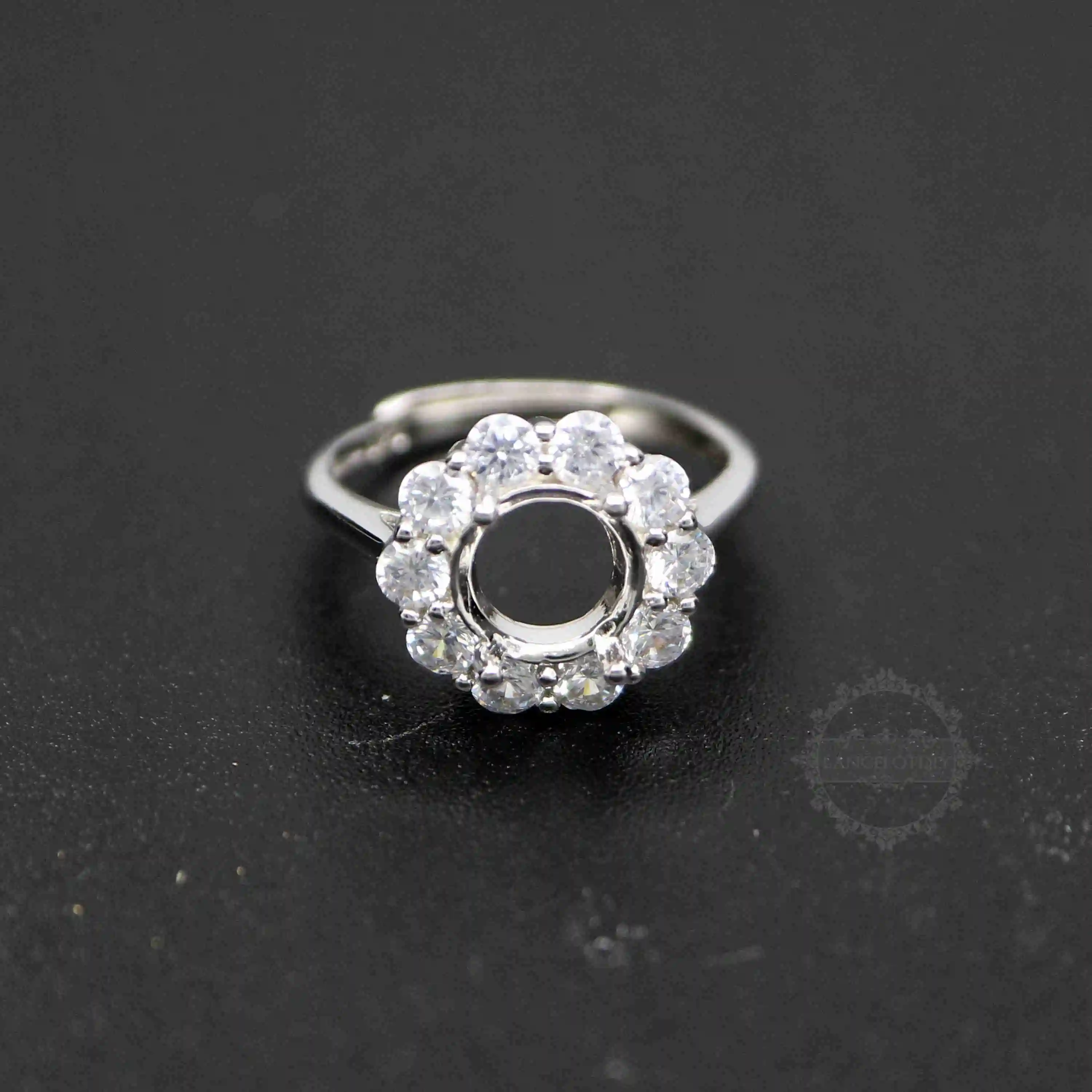 4-8MM runde blume silber Edelsteine CZ stein prong solide 925 sterling silber lünette fach DIY einstellbare ring einstellungen 1212046