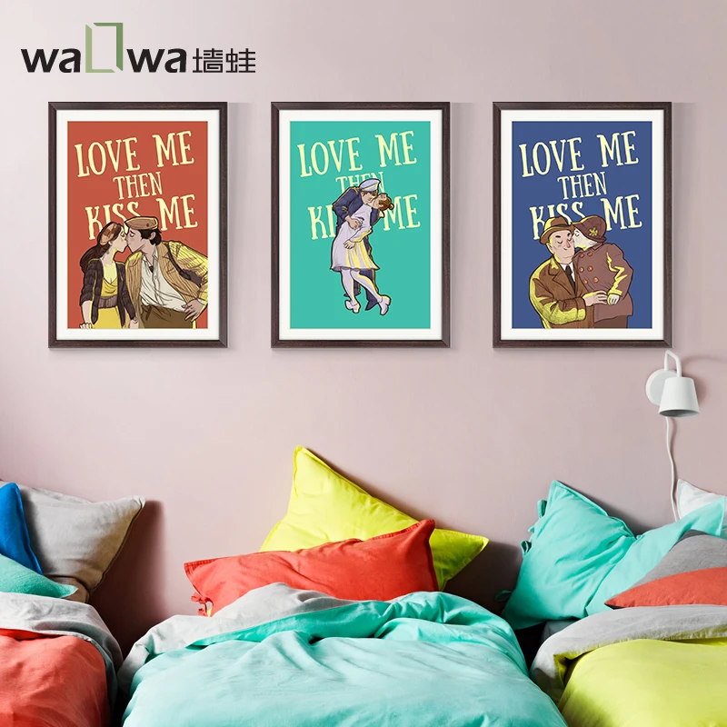 Love kiss Valentine living room decorative painting mural paintings retro bedroom bedside kiss Huang Xiaozhu