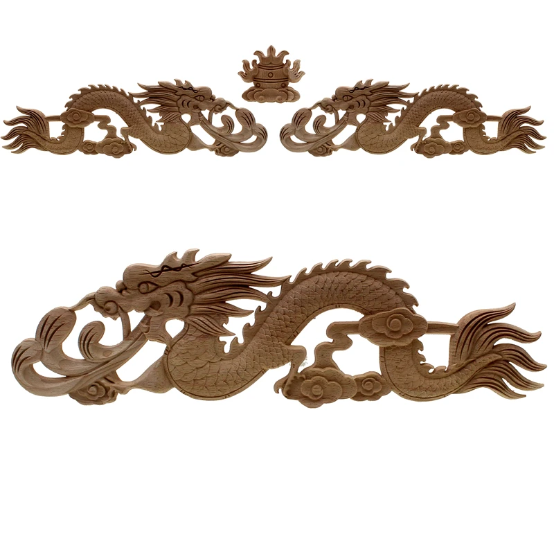 Runbazef China Floral Woodcarving Decal Style Rubber Wood Carved Corner Applique Decor Frame Wall Doors Decorative Figurines