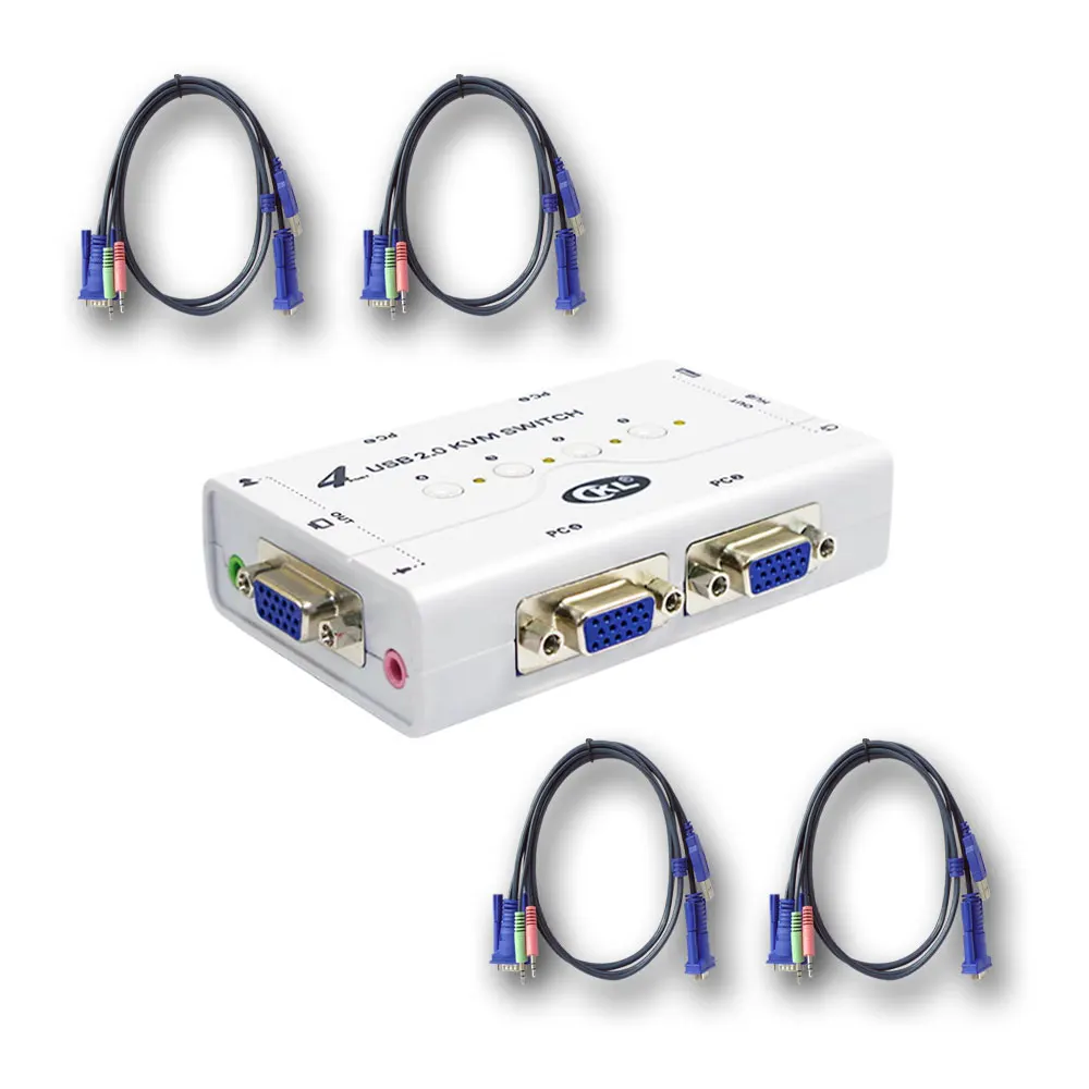 KVM Switch VGA 4 Port USB 2.0 met Kabels Ondersteuning Audio Microfoon Printer Scanner Hoge Resolutie 2048*1536 CKL-41UA