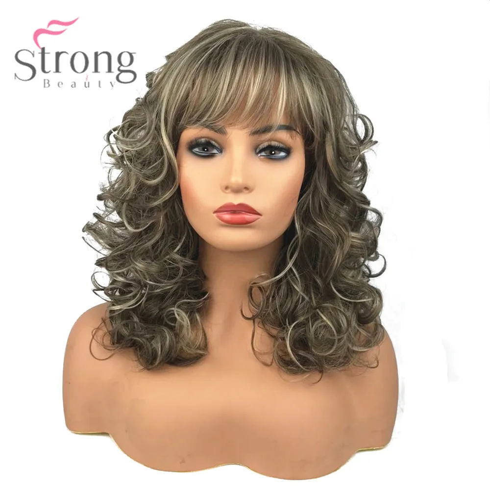 StrongBeauty Women's Synthetic Wigs Long Curly Hair Beige Blonde Mix Capless Natural Wigs