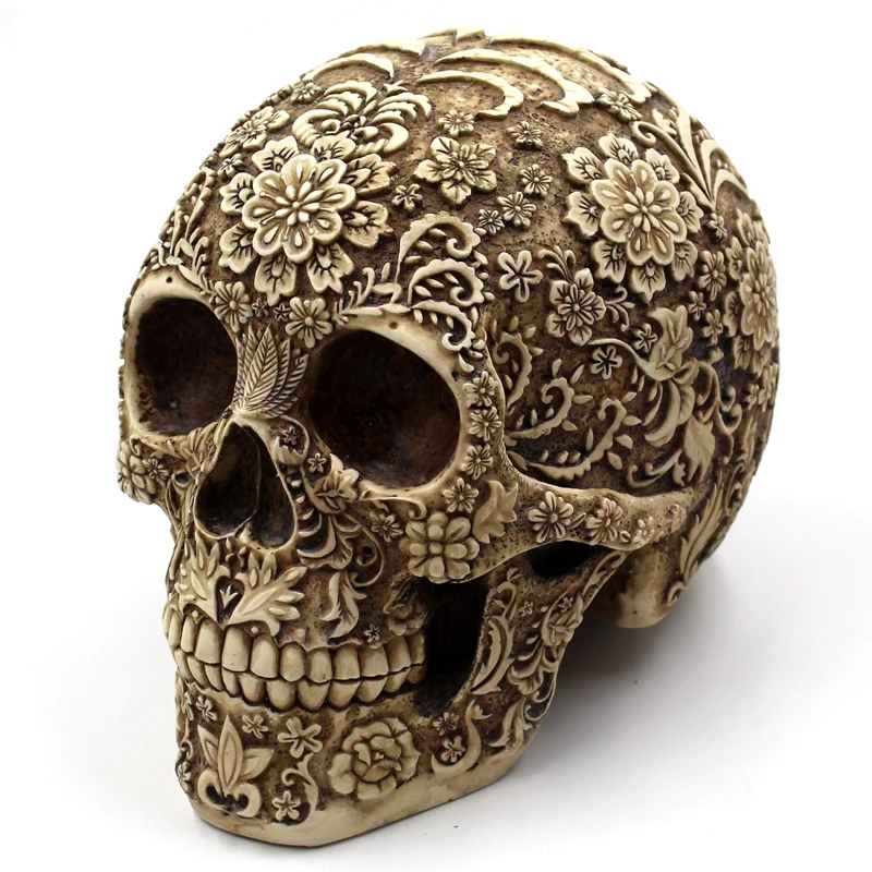 Cluster Flower Skeleton Human Skull Decoration Halloween Home Bar Table High Grade Resin Decorative Craft Skull Mask With Box