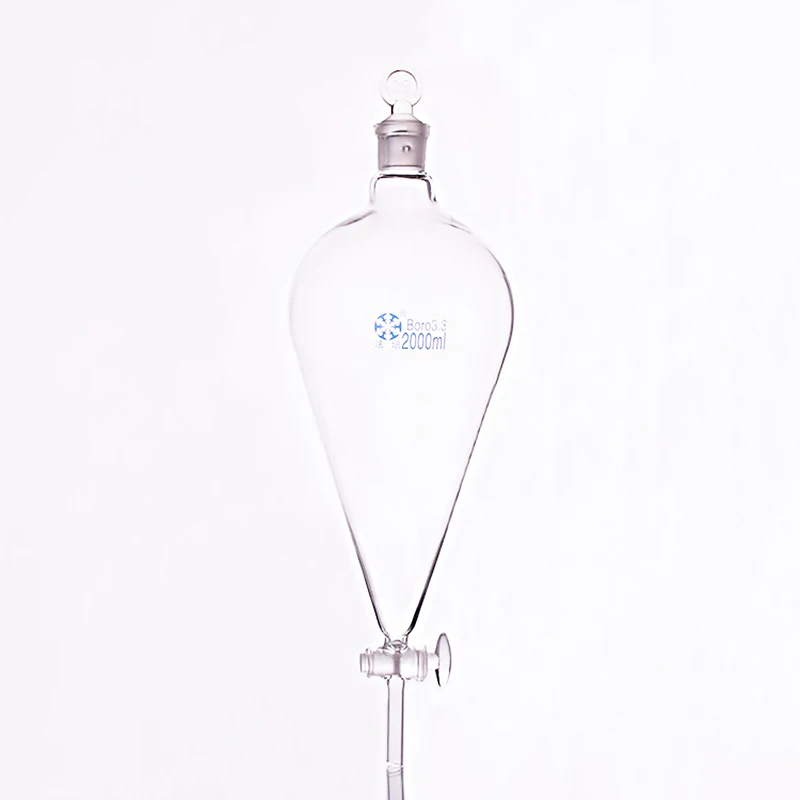 Separatory funnel pear shape,with ground-in glass stopper and stopcock.Capacity 2000ml,glass switch valve