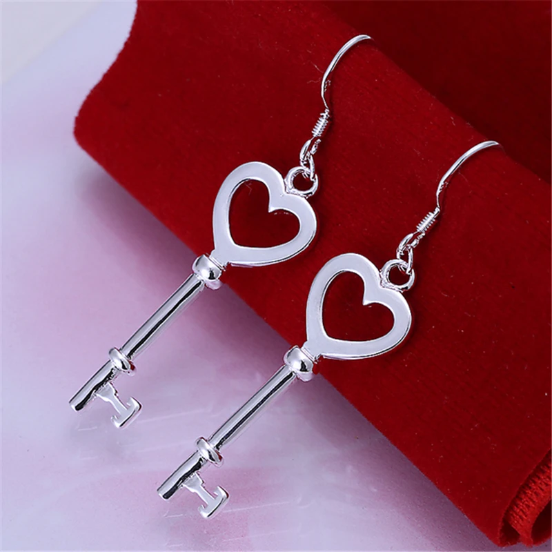 

DOTEFFIL 925 Sterling Silver Heart Key Drop Earrings For Woman Wedding Engagement Party Fashion Charm Jewelry