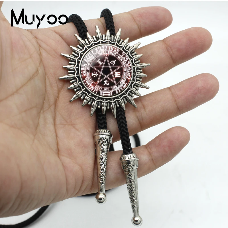 BOLO-00134 New Arrival Hellsing Alucard Pentagram Bolo Tie Glass Cabochon Hellsing Pentagram Statement Neckties Metal Ties