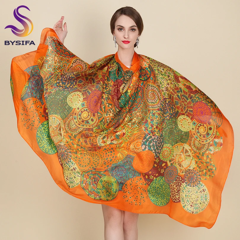 Ultralarge Spring Autumn Silk Scarf Wraps Hot Sale Female Long Scarf Cape Fashion New Design Orange Mulberry Silk Scarf Muffler