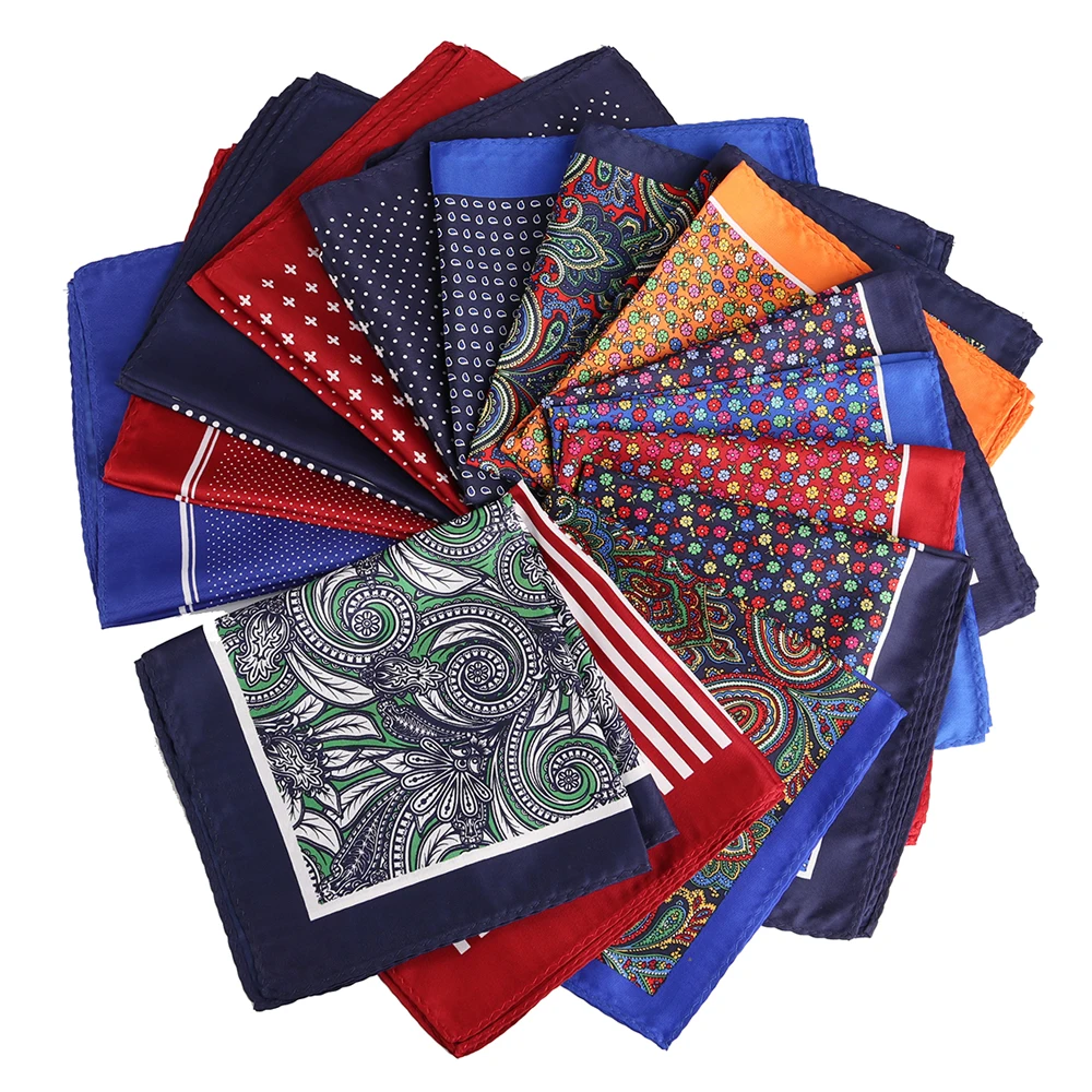 Tailor Smith Men\'s Handkerchief Floral Anchor Checked Polka Dot Printed Hankies Polyester Hanky Business Pocket Square 33x33 CM