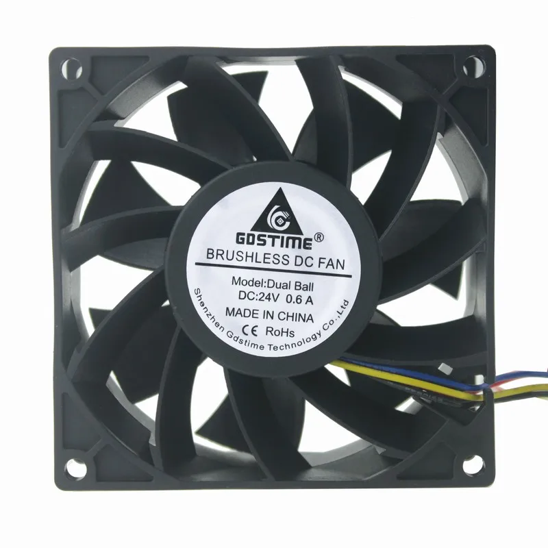 1 Piece Gdstime 24V Dual Ball Bearing Big Airflow Four Wire 4 Pin 9cm DC Brushless Fan 92mm x 38mm Computer Cooling Fan 90x90mm