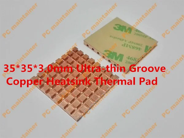 35*35*3.0mm Ultra-thin Groove Copper Heatsink Thermal Pad Pure Copper North and South Bridge Router IC Chip Notebook Radiator