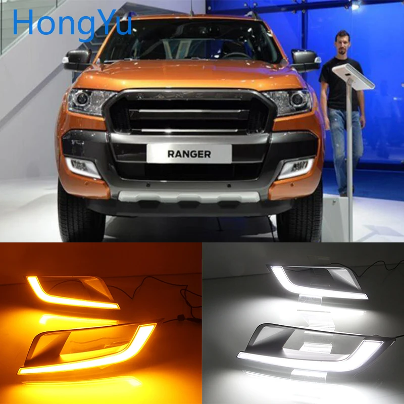 

LED Daytime Running Light For Ford Ranger 2015 2016 2017 2018 Front Bumper Fog Lamp Turn Signal Light White Amber DRL